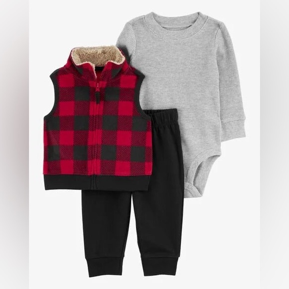 Carters 3 Mo Months 3 Piece Baby Long Sleeve Onesie Bodysuit Buffalo Plaid NWT - Picture 4 of 8